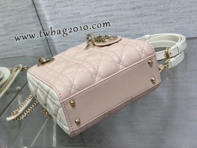 Dior专柜新款迪奥高仿原单胭脂粉拼白Classic Lady戴妃包 djfk1744